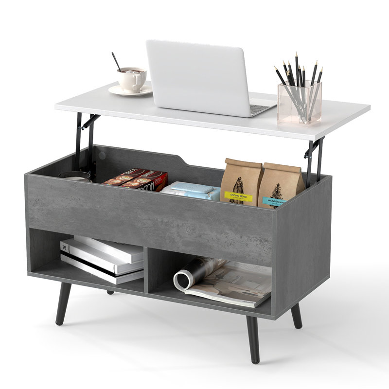 Lift Top Coffee Table with Storage, Grey, White