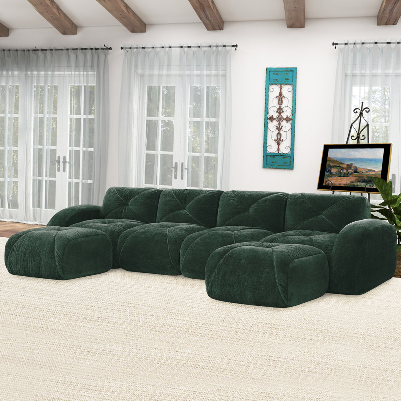Ensemble de canapé en forme de U à compression de 140 pouces, canapé modulaire moderne à quatre places avec repose-pieds, canapé rembourré pour le salon ou la chambre à coucher, aucun assemblage requis.