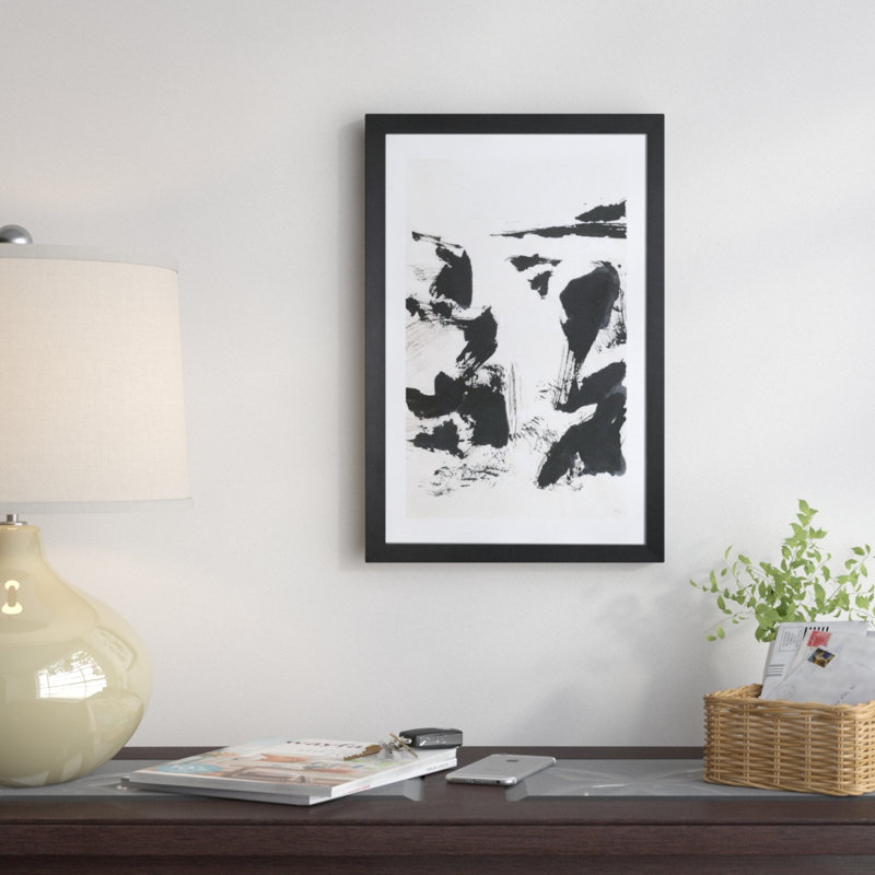 « sumi cascade vi », reproduction d’impression, H 24 po x l 16 po x P 1 po, Papier encadré noir