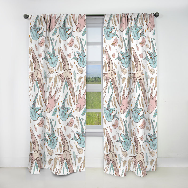 Motif à rideaux occultant simple avec imprimé hirondelle et oiseaux - fleurs, L 52 po x L 63 po