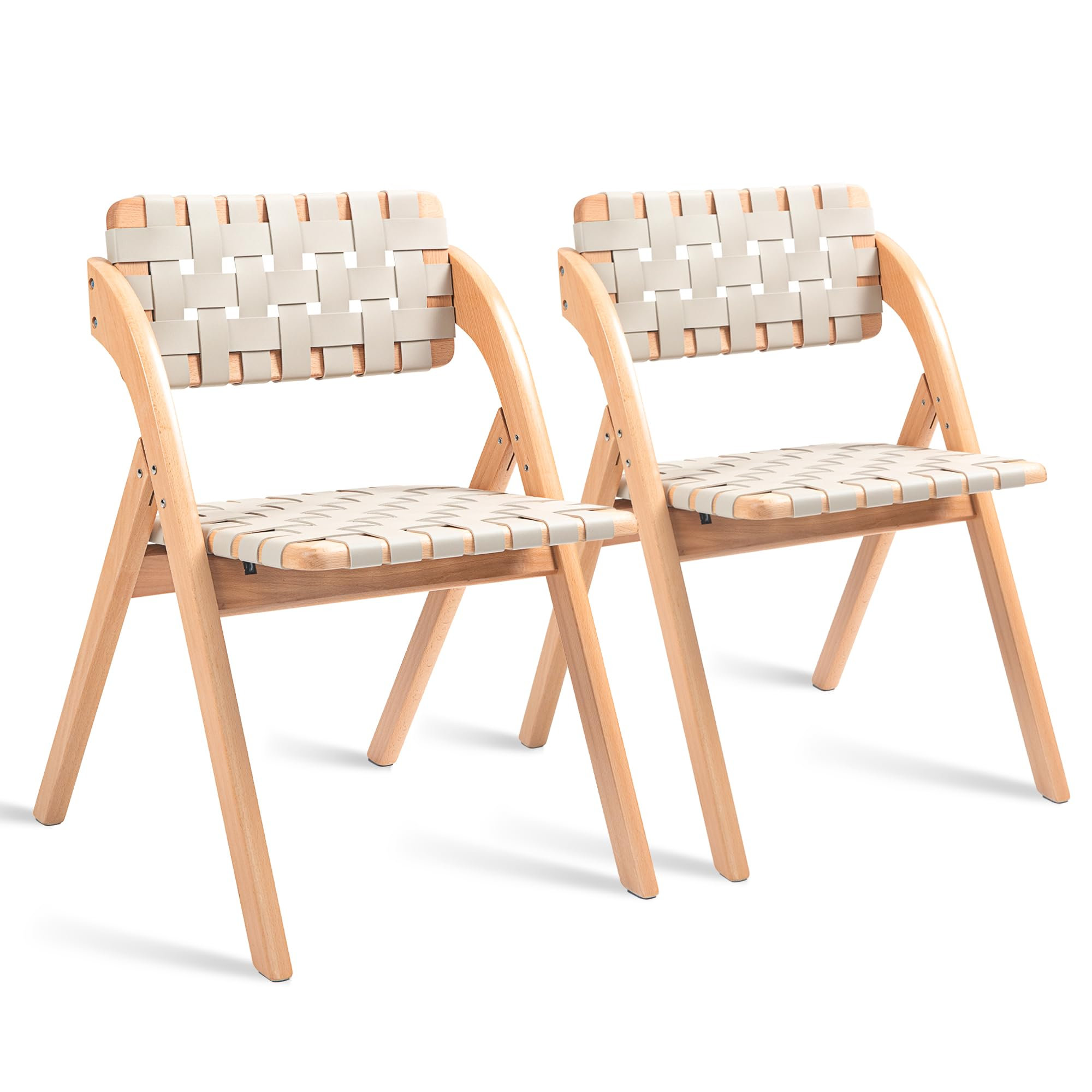 GIANTEX Lot De 2 Chaises Pliantes Salle à Manger – Bois Massif, Siège Rembourré Lin, Marron Beige – 140 Kg