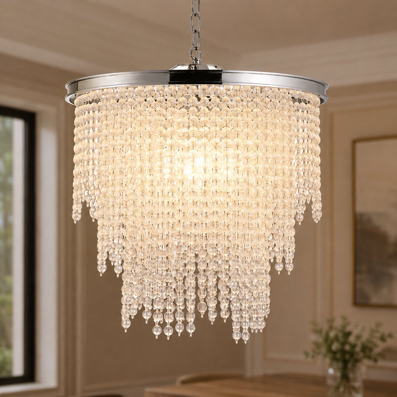 Lustre moderne à 5 lumières avec cascade de cristaux et intensité variable