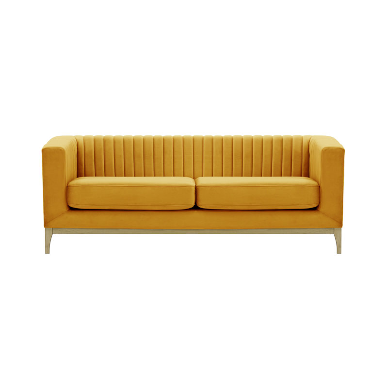 Buker Velvet Square Arms Sofa, Wax Black, Mustard Yellow