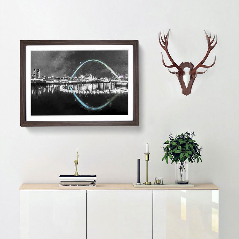 Gateshead Millennium Bridge in Abstract - Picture Frame Graphic Art Print, Walnut Framed, 27cm H x 36cm W x 2cm D