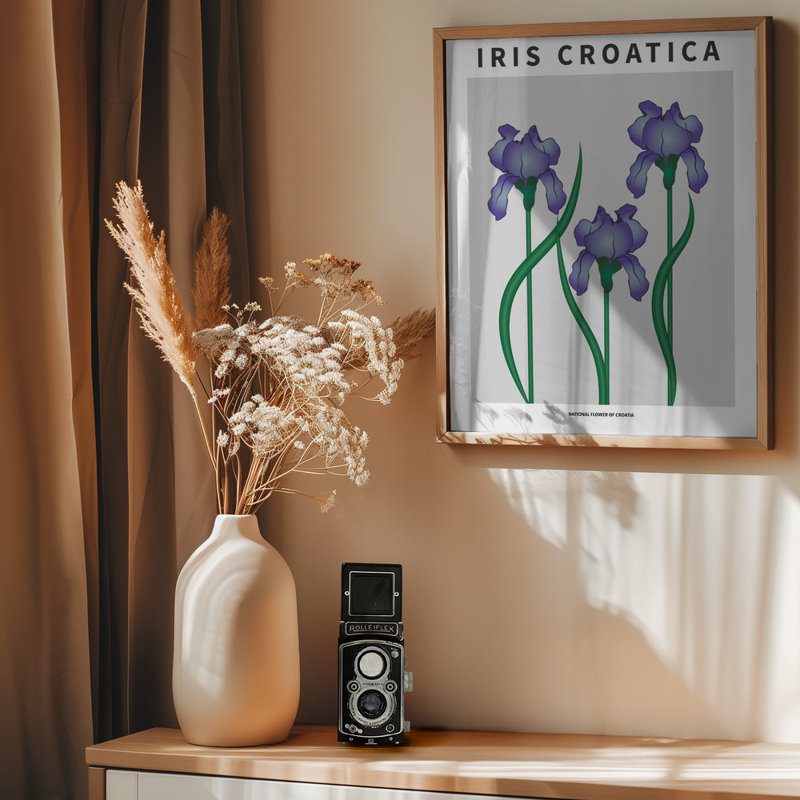 "Iris croate", art mural texturé encadré, Naturel, H 14 po x l 10 po