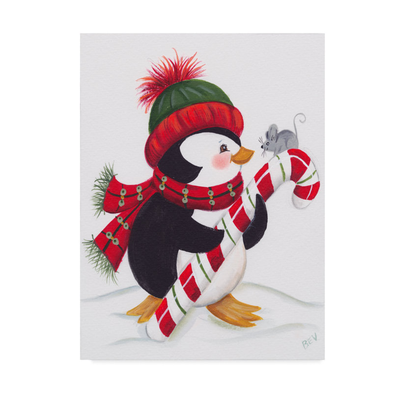 «Penguin With Mouse on A Candy Cane», art sur toile, H 19 po x l 14 po x P 2 po