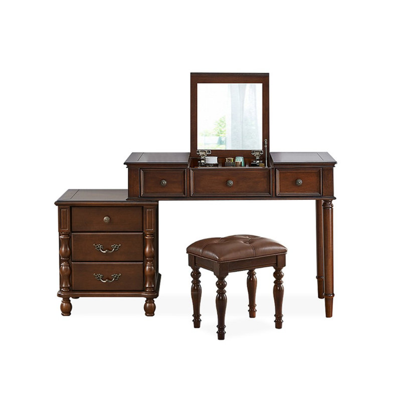 Coiffeuse avec miroir, 5 tiroirs, 1 chaise