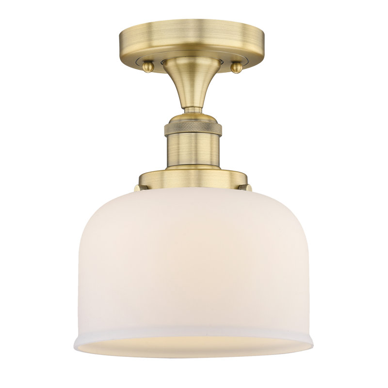 Thoa Glass Semi Flush Mount, Matte White, Brushed Brass