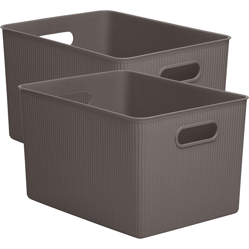 Panier en plastique nervuré, 2, Brun