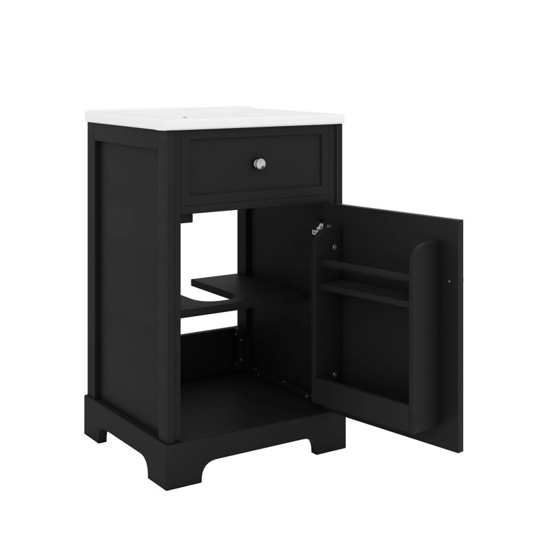 Meuble-lavabo contemporain de 20 pouces avec lavabo en céramique et tablette intérieure personnalisable, Noir