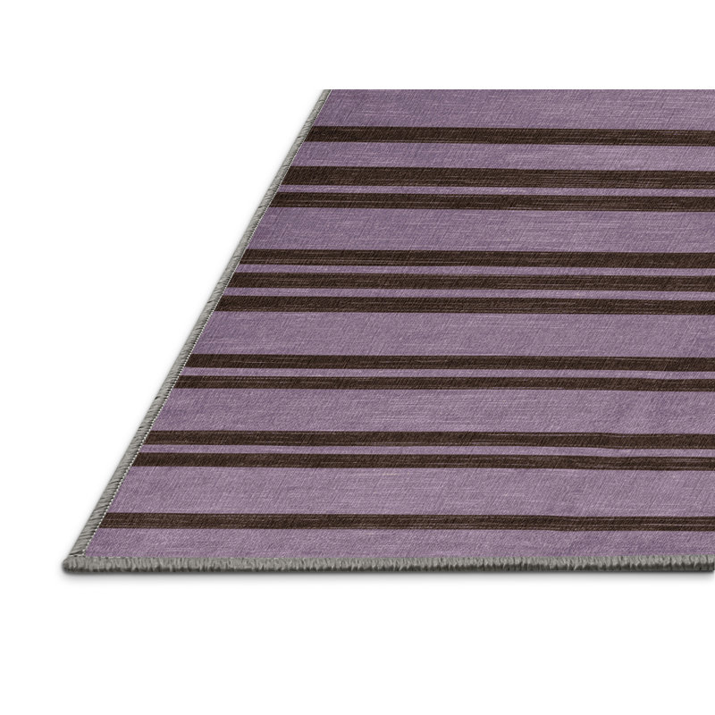 Tapis rose à rayures horizontales lavable à la machine, Rectangle 5 pi x 7 pi