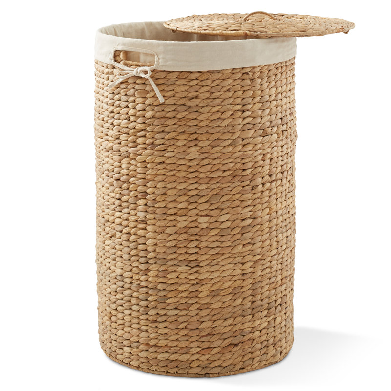 Round Laundry Hamper Basket with Lid & Liner for Clothes, Natural