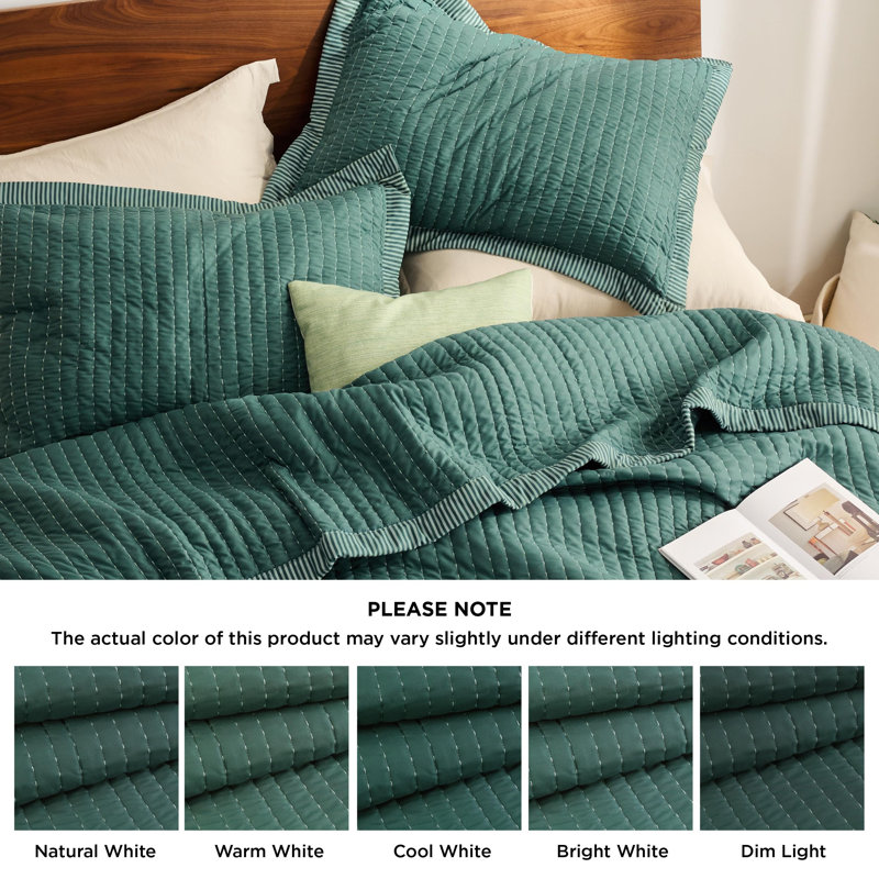 Bedspread Coverlet Lightweight Soft Quilt Bedding Set, Dark Green Corduroy, Queen Quilt + 2 Standard Pillow Sham