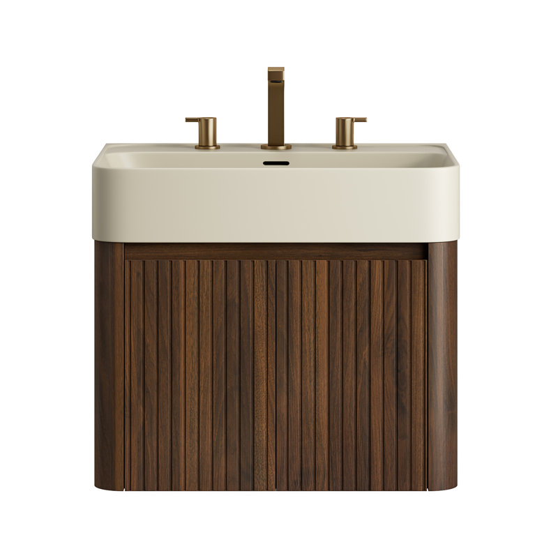 Meuble-lavabo mural 24 po Corolla Oak Woodgrain, Grain de bois noyer, 24", Beige crème chaud