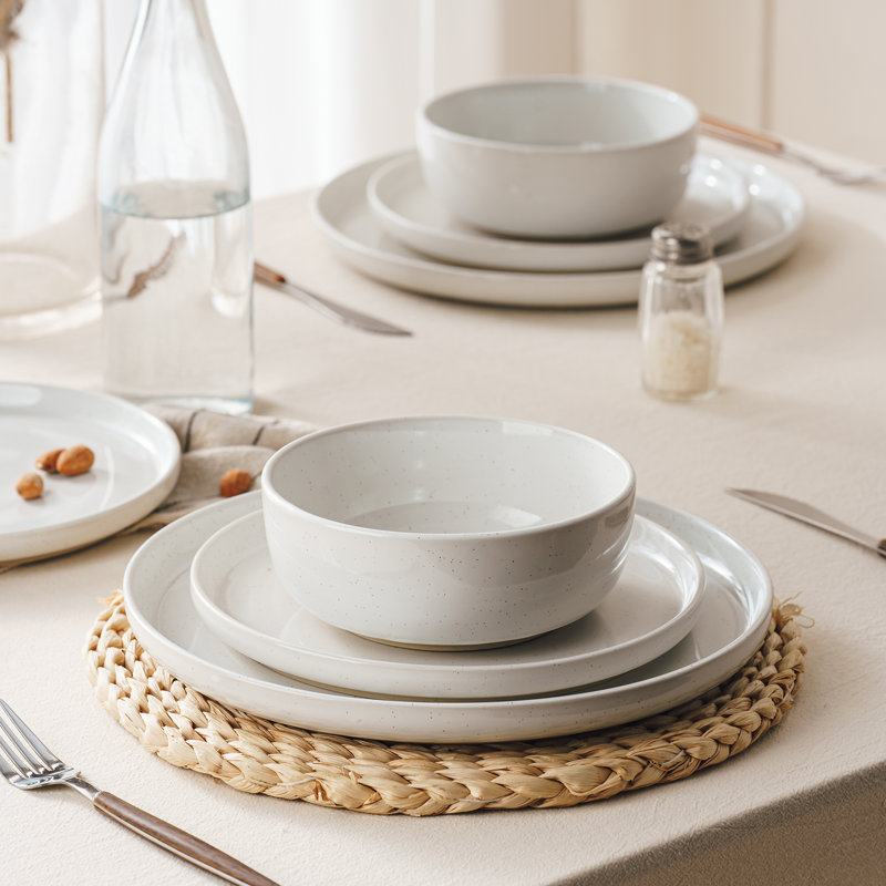 12 Piece Stoneware Dinnerware Set - Service for 4, White