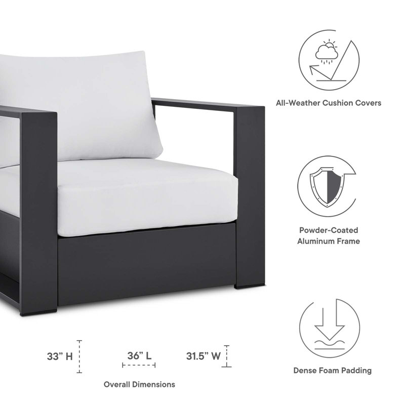 Tahoe 32'' Gray and White Powder-Coated Aluminum Outdoor Armchair