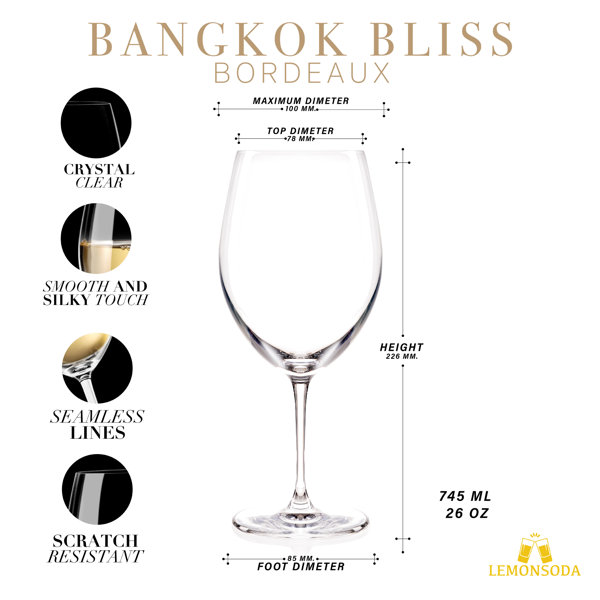 Lemonsoda Bangkok Bliss Bordeaux Wine Glasses - Set of 2 (745 ml / 26 Fluid Ounce), Size: One size, Clear