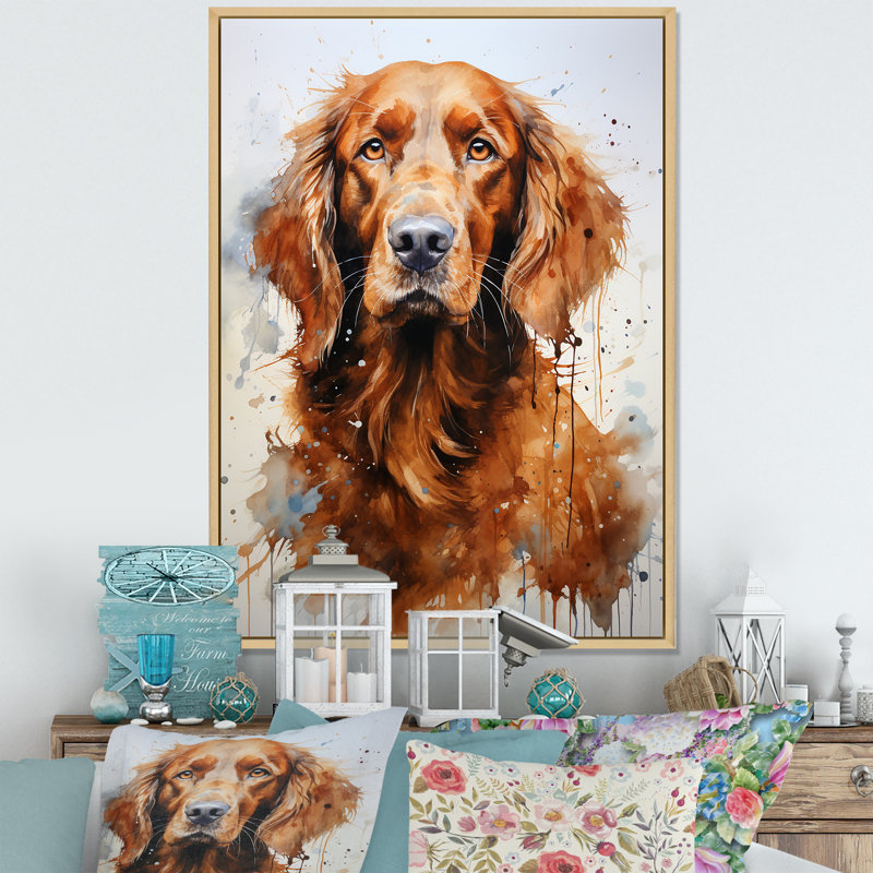 «Dog Irish Setter Impressions», reproduction sur toile, Cadre naturel flottant, H 44 po x l 34 po x P 1,5 po