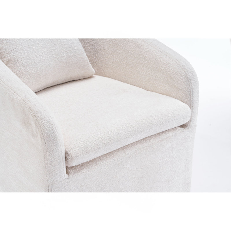 Ensemble de 1 fauteuil de salle à manger en chenille avec coussin de dossier et roues universelles, Beige