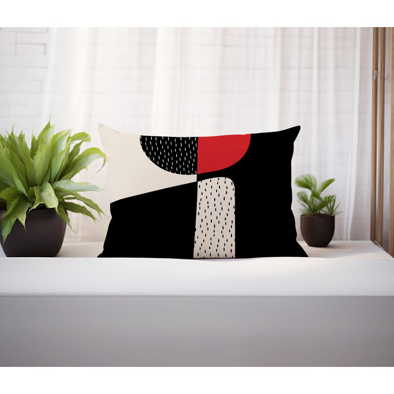 Coussin lombaire réversible intérieur / extérieur Vikka, H 18 po x l 25 po, Rouge / noir / blanc cassé