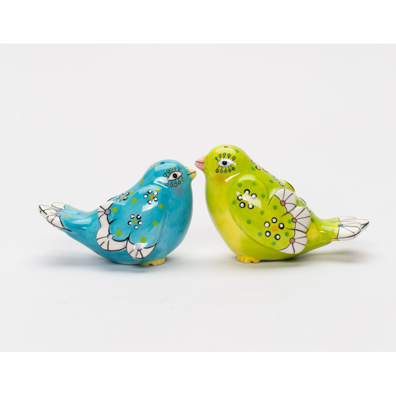 Hand-Painted Ceramic Bohemian Birds Salt and Pepper Shakers