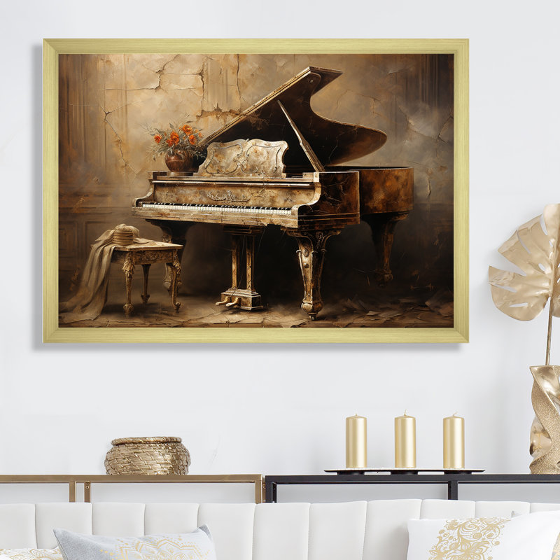 Vintage Piano Pianos Past - Music Piano, art mural, Cadre doré simple, H 24 po x l 32 po x P 1 po