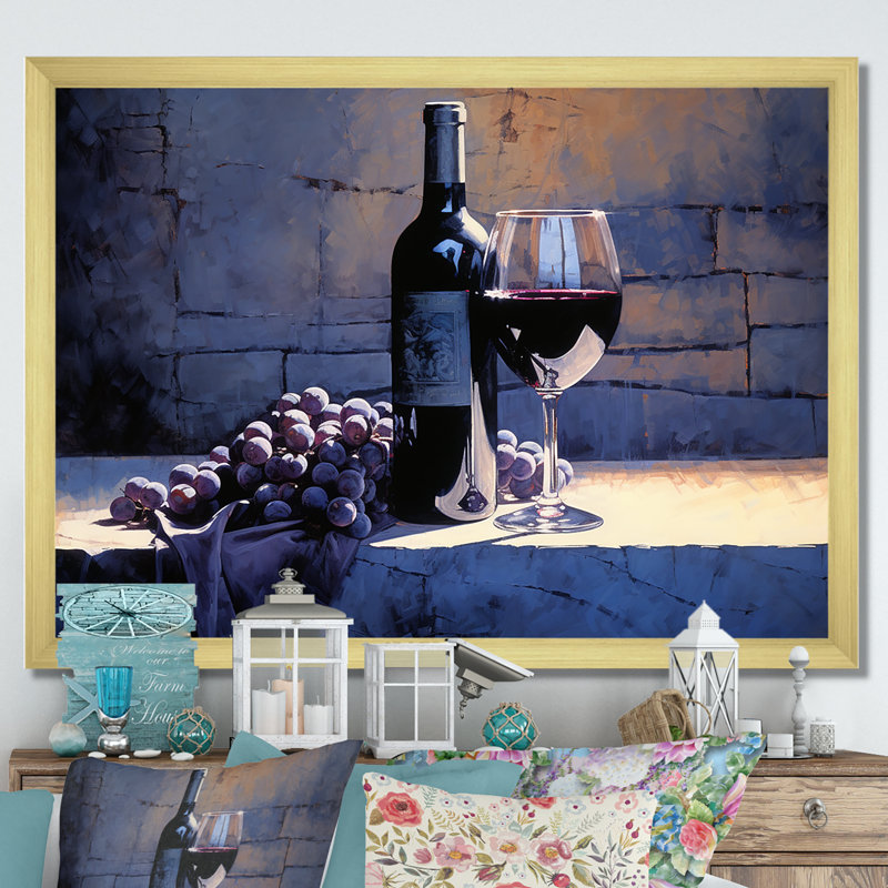 Syrahs Shadow - Wine, reproduction d'art sur toile, H 34 po x l 44 po x P 1,5 po, Cadre doré simple