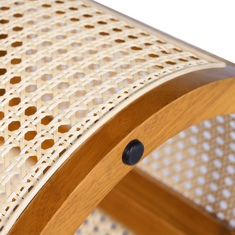 Table de bout ronde 15,70 po, table d'appoint tissée creuse, petite table de chevet en bois d'hévéa, Noyer