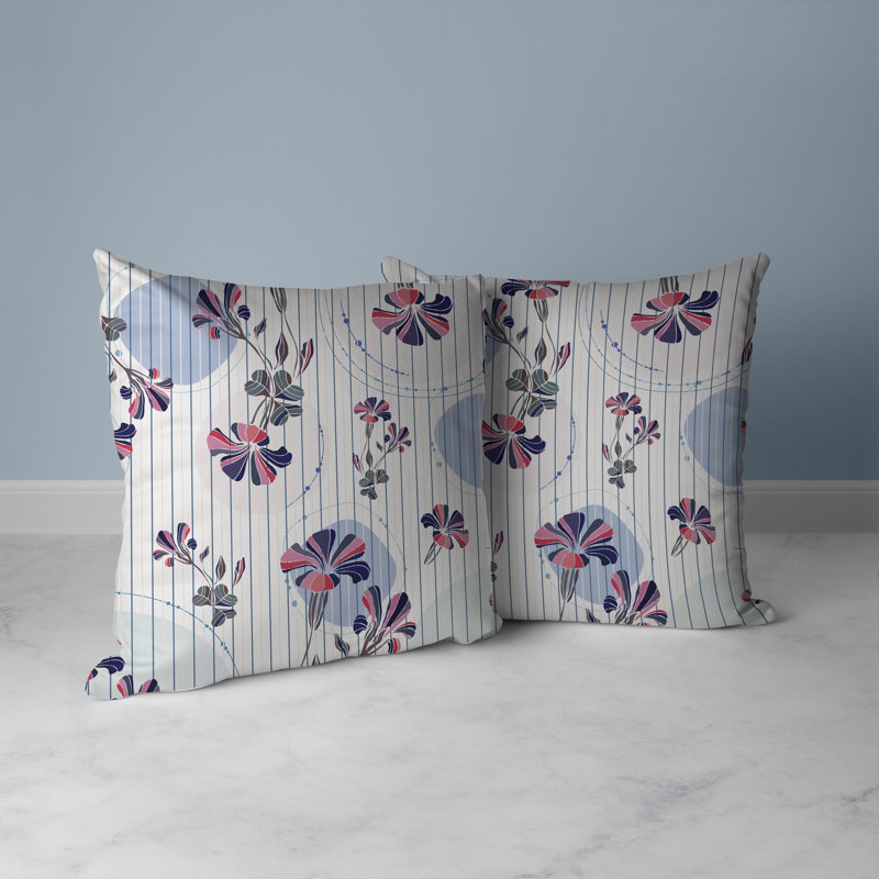 Coussin décoratif réversible intérieur / extérieur Circular Garden, H 26 po x l 26 po, Bleu / blanc cassé