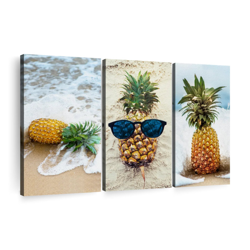Ensemble de 3 pièces d'ananas sur toile, H 28 po x l 45 po x P 1,25 po