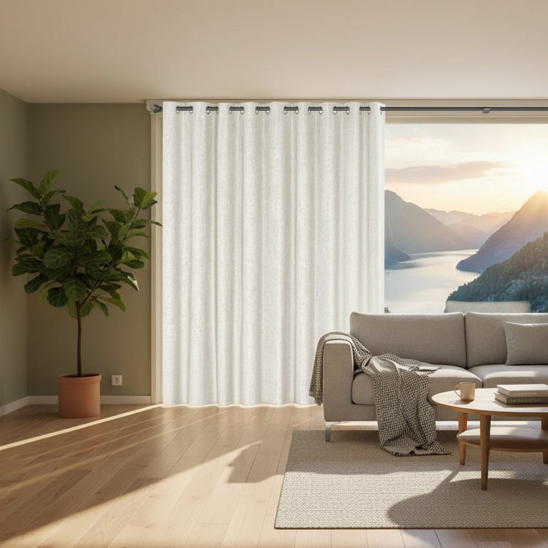 Linen Look 100% Blackout Patio Curtain, Anti-Rust Grommet Extra Wide Sliding Door Panel 100x84, Ivory