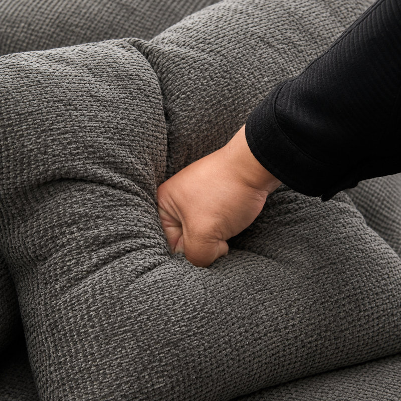 Fauteuil lounge rond surdimensionné de 140 cm en chenille avec 3 coussins, canapé rembourré en forme de nuage - Gris