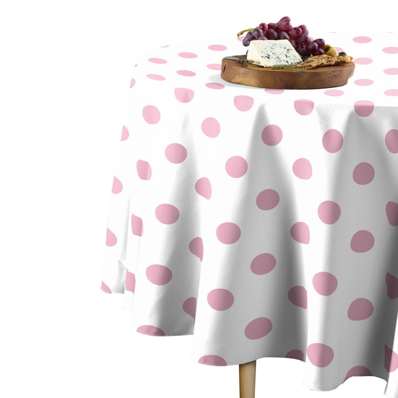 Yawri Dots Round Tablecloth, 70" x 70", Pale Pink/White