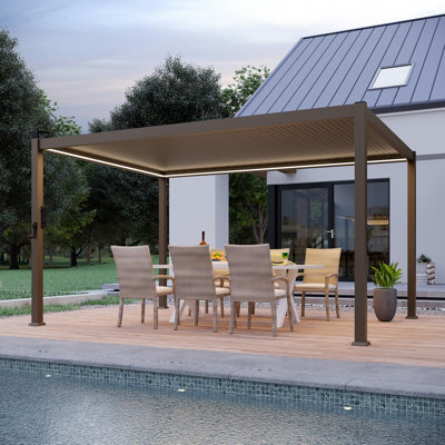 LED Light Metal Pergola with Adjustable Louvered Roof with Solar LED