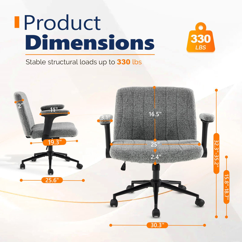 Fauteuil pivotant en chenille avec accoudoirs rabattables réglables pour les jambes croisées, Gris, Noir