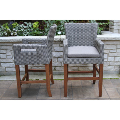 Riverton High-Density Polyethylene (HDPE) Wicker Outdoor 26'' Counter Stool with Cushion