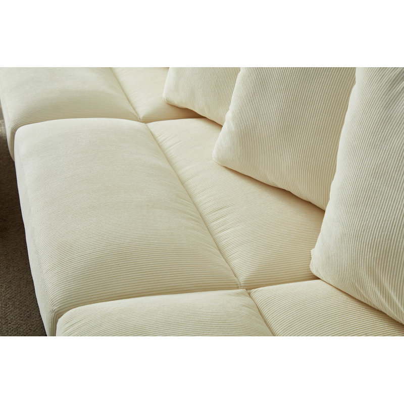 Canapé modulaire rembourré 5 pièces Kayoir, Velours côtelé beige