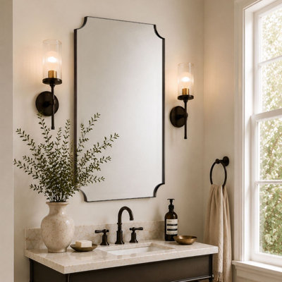  Parisian Decorative Scalloped Bathroom Vanity Mirrors, Rectangular Wall Mirror in 30x20 Oil Rubbed Bronze