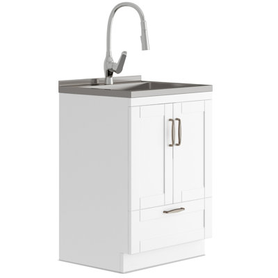 Armoire de buanderie avec robinet coulissant et évier en acier inoxydable