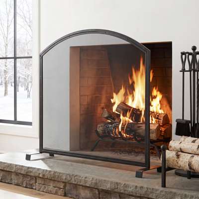 Erick 40.94'' Wide Traditional Arched Metal Fireplace Screen with Iron Mesh Spark Guard