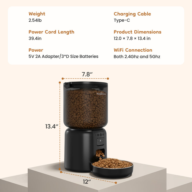 Smart Automatic Pet Feeder With HD Camera, Wifi, Dual Power & Voice