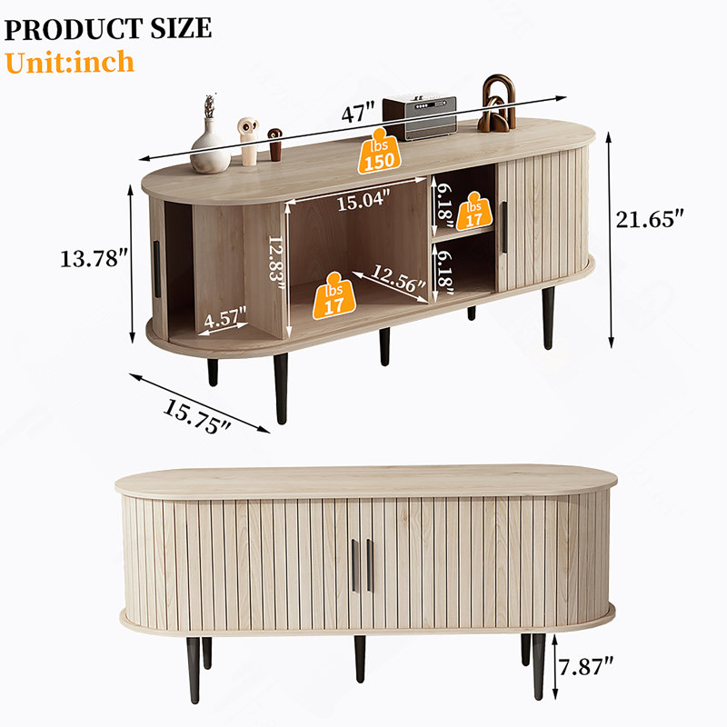 Meuble télé, console télé moderne avec compartiment de rangement et porte coulissante pour salon, chambre à coucher, bureau