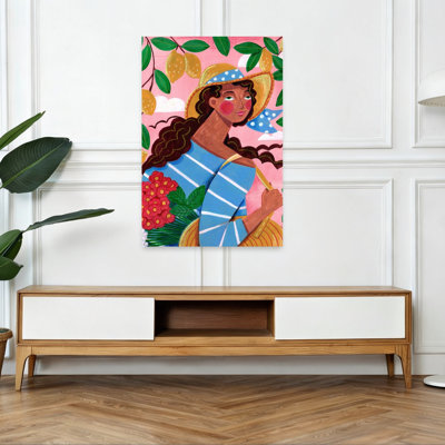 Portrait d'une femme sur la côte amalfitaine, Italie - Affiche murale contemporaine avec des fleurs