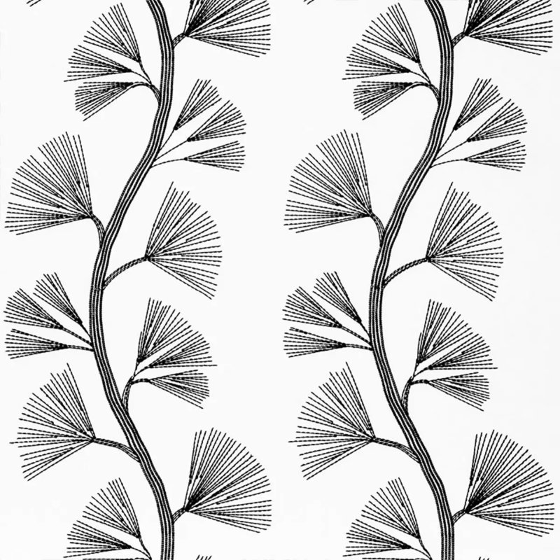 Ginkgo Embroidery Fabric, Jet