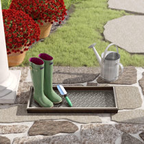 Dark Copper-Colored Metal Boot Tray with Embossed Tree of Life