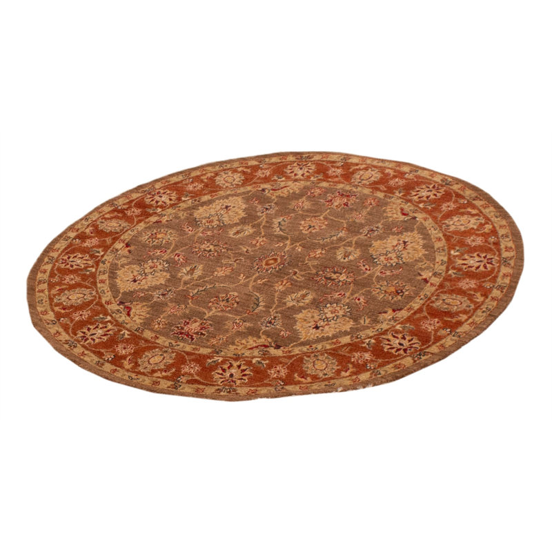 Tapis unique noué à la main brun Jamshidpour 5 pi 0 po x 5 pi 0 po