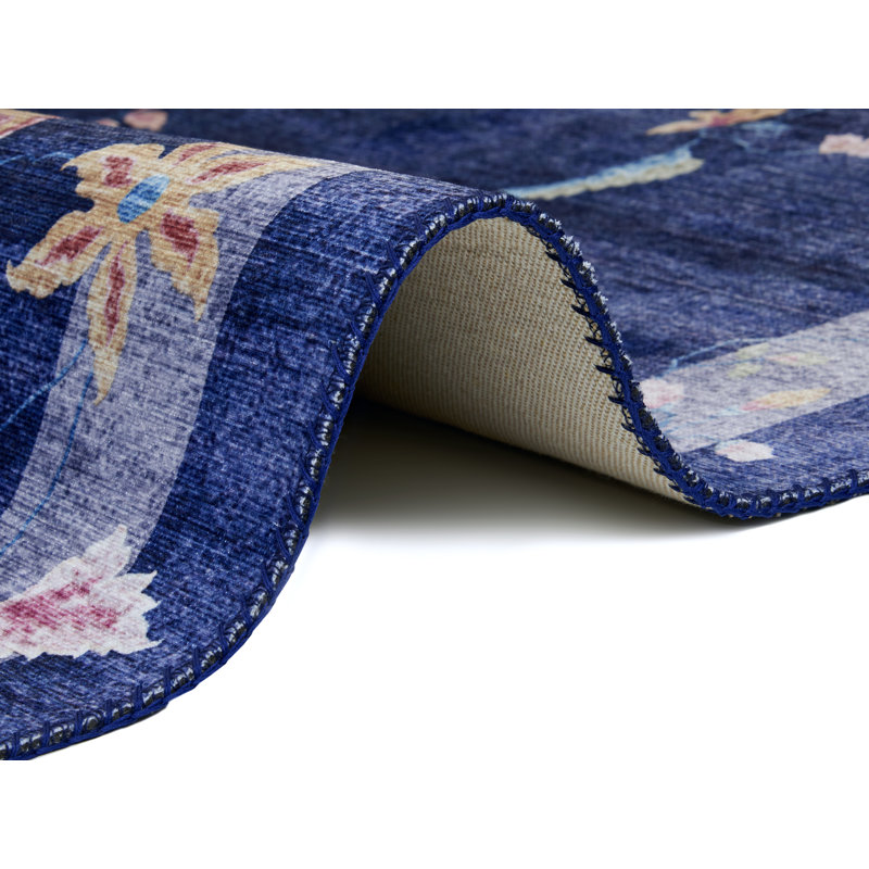 Machine Woven Dark Blue Rug, Runner 80 x 200cm