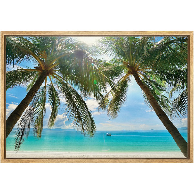 Art sur toile océan, palmiers tropicaux, H 24 po x l 36 po, Cadre naturel flottant