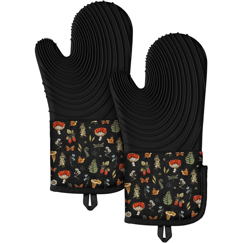2 Pcs Black Mushroom Long Silicone Oven Mitts