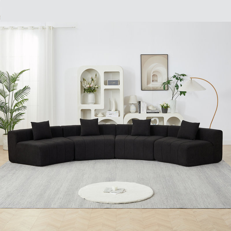 4-Seat Curved Sectional Sofa with Pillows, 29" H x 151" W x 33" D, Symmetrical